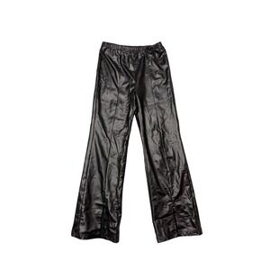 Fabkids Black Faux Leather Pants Kids Size S 6/7 Elastic Waist Split Hem